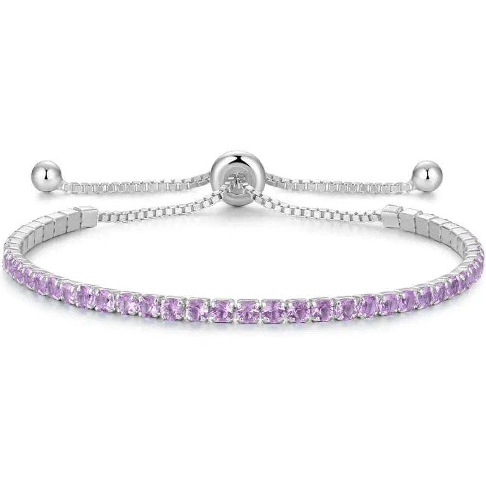 Anna Zuckerman Platinum Over 925 Silver Bolo Bracelet in Amethyst Crystalline